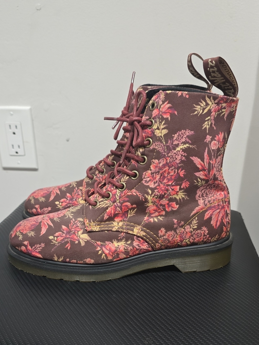 Dr. Martens 1460 Beckett Cherry Red Jouy Floral Canvas Boot, 8, Like New